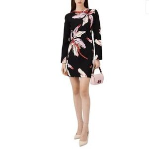 Marella Long Sleeve Floral Sheath Dress Size 12 Italian Designer Luxury